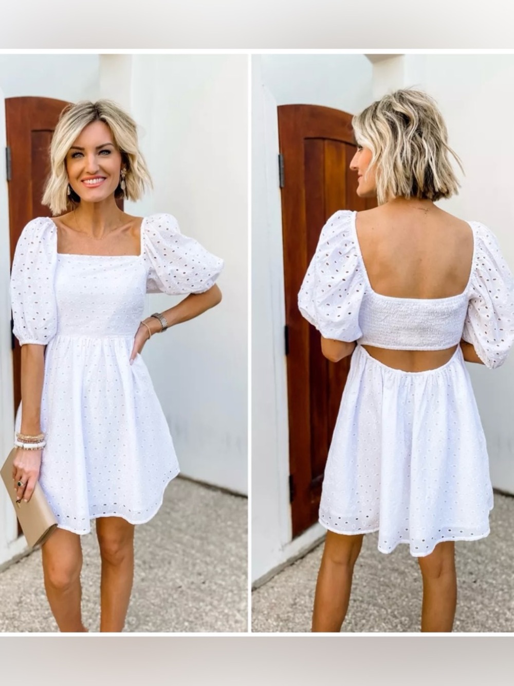 Women's White Eyelet Open Back Puff Sleeve Dress Target A New Day M